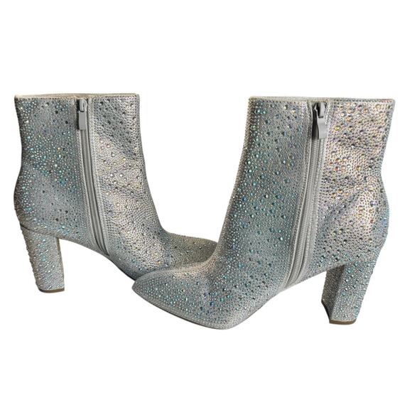 Silver Rhinestone Ankle Boots Sz 10 Cyber Bold Glam Maximalist Sparkle Y2K Party - Picture 4 of 11